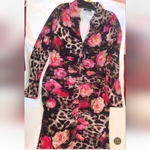 VENUS Floral and Animal Print Midi Dress - Pink and Black